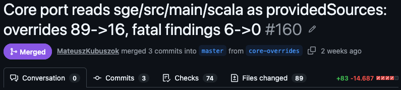 PR #160: core overrides 89 to 16, +83 / -14,687 lines